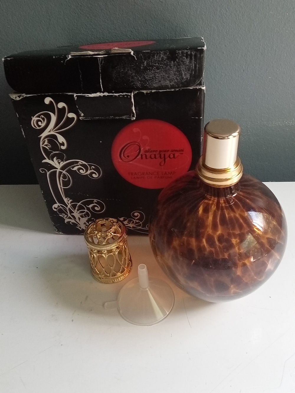 Onaya Fragrance Lamp Tortoise Shell Amber Glass Catalytic Diffuser with Box